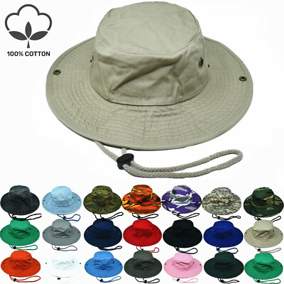 Unisex 100% Cotton Bucket Hat Fishing Camping Safari Boonie Sun Brim Summer Cap $11.99