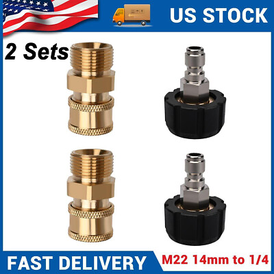#ad 2X Pressure Washer Hose Connector Adapter Set Quick Connect M22 to 1 4quot; Gun Wand $12.21