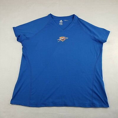 #ad Adidas Blue OKC Thunder V Neck T Shirt Size XL Short sleeve Polyester Adult NBA $7.88