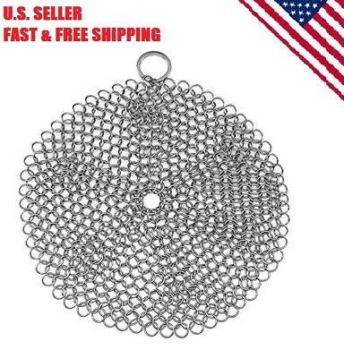 #ad Cast Iron Skillet Cleaner Chainmail Scrubber With Hanging Ring Rust Free $8.99