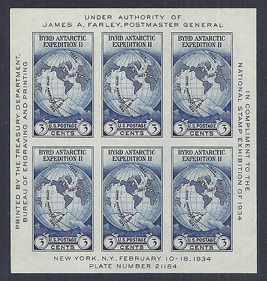 #ad US National Stamp Expo Sheet James A. Farley Byrd Expedition 735 MNH 1934 $6.44