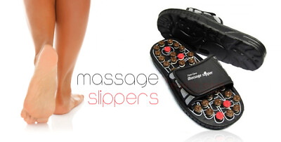 #ad Womens Slip On Reflexology Massager Sandals Size 7 8 Acu Pressure Grip Black $39.95