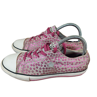 #ad Converse One Star Hot Pink Metallic Circles Gray Pink Laces Girls Womens Sz 5 $8.87