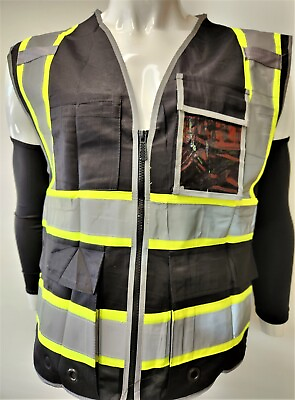 #ad #ad FX Safety Two Tone Black Safety Vest with 4 Front Pocket Small to 2XL $11.99