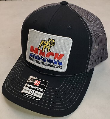 #ad MACK TRUCK Patch on Richardson 112 Trucker Hat Snapback Black Charcoal $21.72