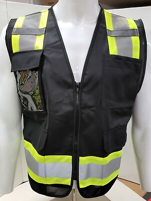 #ad #ad Two Tone High Visibility Reflective BLACK Safety Vest X Small 5XL $14.99