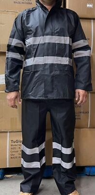 #ad #ad Black Safety Rain suit Rain Jacket With Hoodie and Rain Pants $39.00