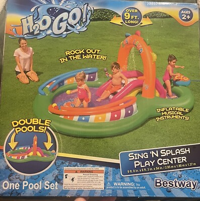 #ad Yard Water Toy. H2O Go Sing ‘N Splash Play Center W 2 Inflatable Pools And Slide $55.55