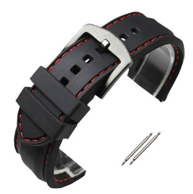Nw Rubber Silicone Replacement Watch Band Strap Steel Buckle Red Stitching Black #ad $6.85