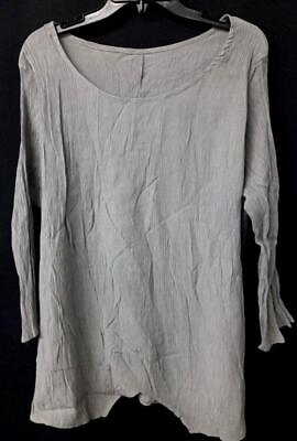 Women#x27;s grey crinkle see through scoop neck 3 4 sleeves stretch top 5XL #ad $14.99