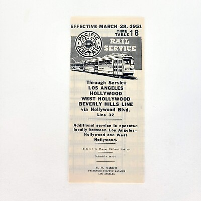 #ad 1951 Pacific Electric Interurban Timetable Los Angeles Hollywood Beverly Hills $10.00