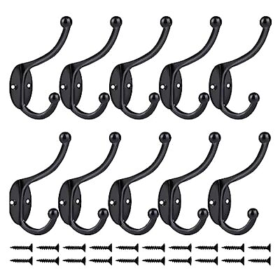#ad #ad 10 Pack Duty Dual Coat Hooks Wall Mounted Utility Metal Hooks with 20 Screws $13.83