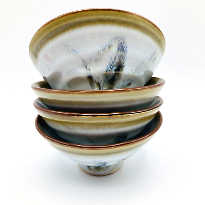 #ad Vintage Ceramic Stoneware Asian Soup Rice Bowls Light Blue Set 4 Toyo New Unused $14.95