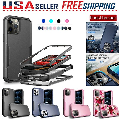 #ad iPhone 15 14 Plus Pro Max 6 7 8 11 Plus XS XR X SE Shockproof Rugged Case Cover $7.97