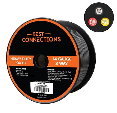 BEST CONNECTIONS 14 Gauge 3 Way Trailer Wire Durable Weatherproof Color Coded #ad $26.95