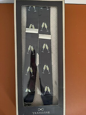 #ad Trafalgar Men#x27;s Black Adjustable Fancy Champagne Glass Printed Suspenders NEW $34.99