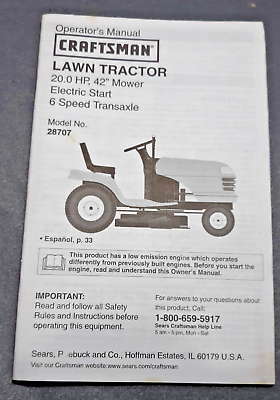 #ad Sears Craftsman Manual Lawn Tractor # 28707 $9.99