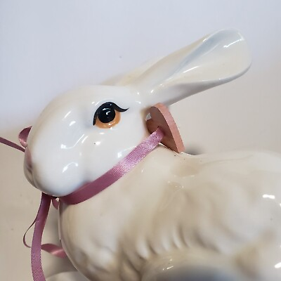 #ad Vintage Lasting Products Ceramic White Bunny Rabbit Figurine Hand Painted 5quot; $15.90