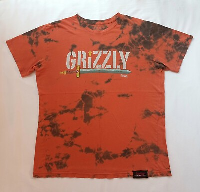 #ad Grizzly Shirt Large Mens Crewneck Tie Dye Orange $14.99