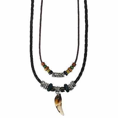 Charm Wolf Tooth Pendant Tribal Braided Leather Rope Courage Necklace Adjustable $9.49