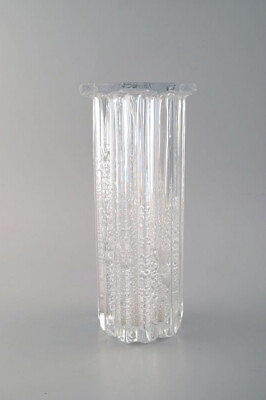#ad Willy Johansson for Hadeland Sweden. Ribbed quot;Atlanticquot; vase in clear art glass $250.00