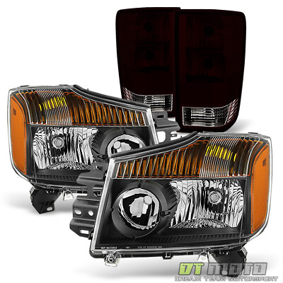 #ad For 2004 2015 Titan Replacement HeadlightsBlack Tinted Tail Lights Brake Lamps $158.99