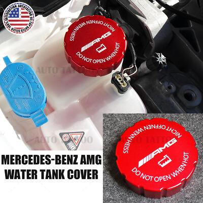 #ad Mercedes AMG Sport Universal Aluminum Hood Water Washer Tank Cap Cover Trim Red $39.99