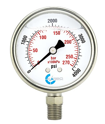 #ad 2.5quot; LIQUID FILLED PRESSURE GAUGE 0 4000 PSI STAINLESS STEEL CASE LOWER MOUNT $11.95
