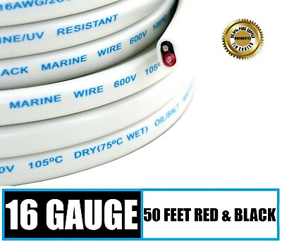 #ad 16 Gauge AWG Marine Grade Wire Cable Tinned OFC Copper Duplex 16 2 50 Feet $26.95