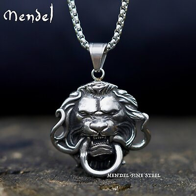 #ad MENDEL Mens Snake Lion Necklace Pendant Head Stainless Steel King Chain Silver $10.99