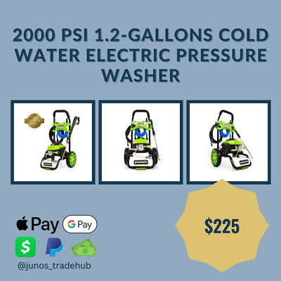 #ad 2000 PSI 1.2 Gallons Cold Water Electric Pressure Washer $225.00