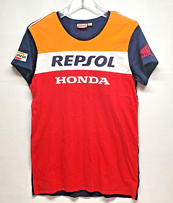 #ad Repsol Honda T shirt Women Large Motorcycle Racing SS Logo Red Orange Blue Long $23.95