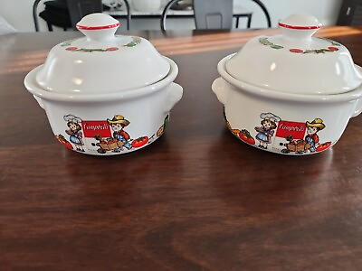 #ad #ad Campbell Kids 1996 Westwood Covered Soup Bowl Vegetable Kids Pattern set of 2 $7.78
