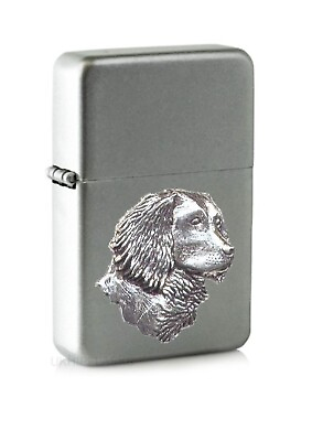 #ad A5 Spaniel’s Head emblem on a flip top petrol lighter windproof silver boxed GBP 14.95