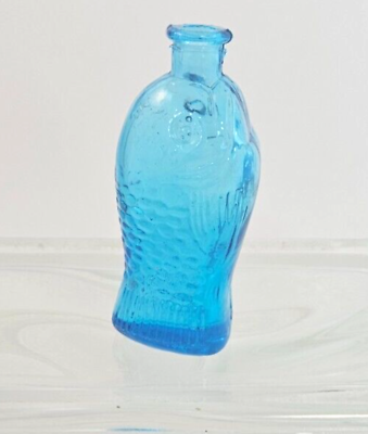 #ad 1970#x27;s Aqua Blue Glass Fish Bottle Wheaton Reproduction Fisches Bitters Sun 3quot; $7.99