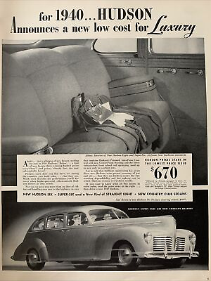 #ad 1939 vintage Hudson automobile print ad Announces A New Low Cost For Luxury $8.99