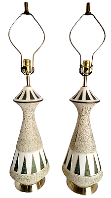 Pair Vtg Mid Century Modern FAIP Ceramic Plaster Genie Lamps w Triangles #ad #ad $394.00