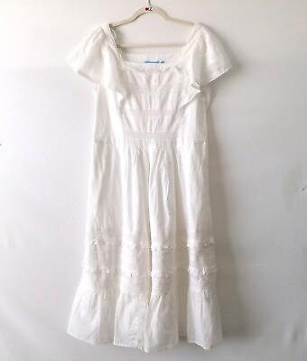 #ad Draper James Womens White Square Neck Lace Ruffle Fit amp; Flare Dress Size L $23.95