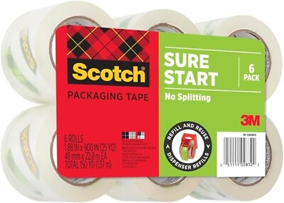 #ad Scotch Sure Start Shipping Packaging Tape 1.88quot; x 25 yd 1.5quot; Core 6 Rolls $24.99