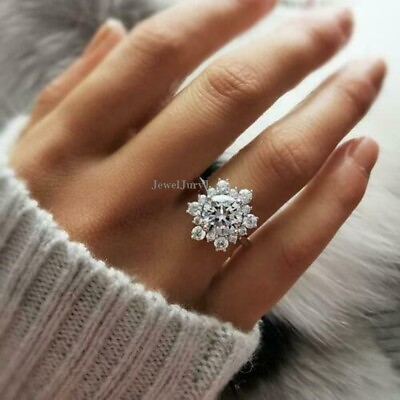 #ad 3.18 CT Round Cut Moissanite Cluster Halo Engagement Ring Solid 14k White Gold $219.26
