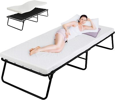 #ad Folding Metal Bed 35quot; x 75quot; 4 in Wider Rollaway Bed with Memory Foam Mattress $110.48