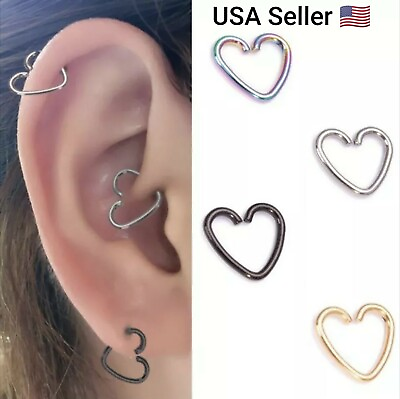 #ad 2pcs Surgical Steel Daith Heart Ear Nose Ring Cartilage Tragus Piercings Hoop $2.99