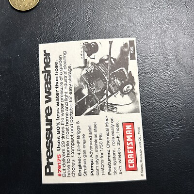 #ad Jb98 Craftsman Card Sears Roebuck 1996 97 #55 Pressure Washer $3.29