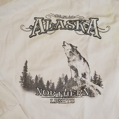 #ad Color Changing Alaska Northern Lights Howling Wolf Longsleeve Shirt Lg White $29.99