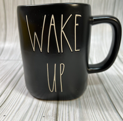 #ad Rae Dunn LL “WAKE UP” Matte BLACK Ceramic Coffee Mug $12.89