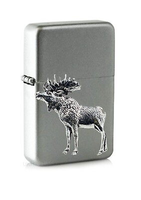 A47 Standing Moose emblem on a flip top petrol silver lighter windproof #ad GBP 14.95