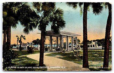 #ad Original Old Vintage Antique Postcard Bay Island Hotel Grounds Sarasota FL 1924 $5.99