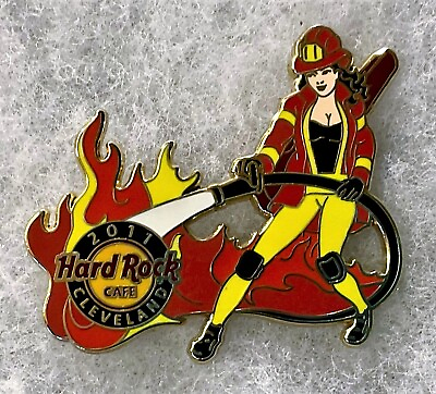 #ad HARD ROCK CAFE CLEVELAND SEXY FIRE GIRL USING HOSE TO PUT OUT FLAMES PIN # 61816 $23.80