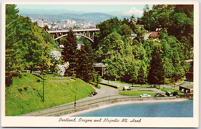 #ad Portland Oregon Aerial Bridge City Mount Hood Mountain USA OR Vintage Postcard $3.86