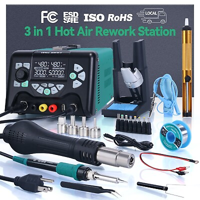 #ad YIHUA 853D 5A II 30V 5A Hot Air Rework Desoldering Soldering Iron Station $214.69
